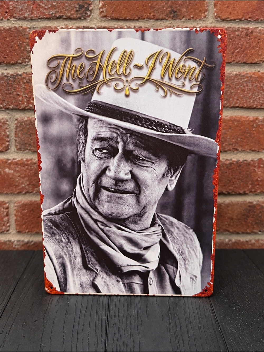 Vintage-Style Black & White Cowboy Wall Sign